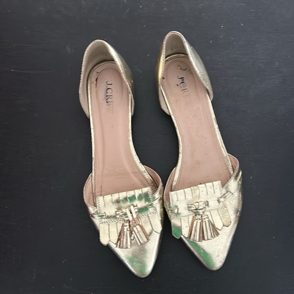 J. Crew Gold D'Orsay Flat Size 37 6.5 7 Womens Slip on Shoes - Picture 1 of 8